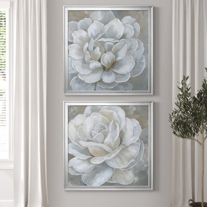 «Bombshell Bloom I», ensemble de 2 reproductions d'art sur toiles, Toile avec cadre argenté, H 34,5 po x l 69 po
