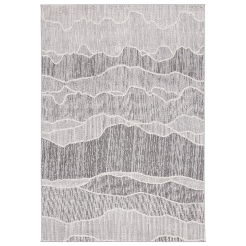 Loanne Temple Bcf/Jute/Latex/Overlock Abstract Rug in Gray, Rectangle 5'3" x 7'6"