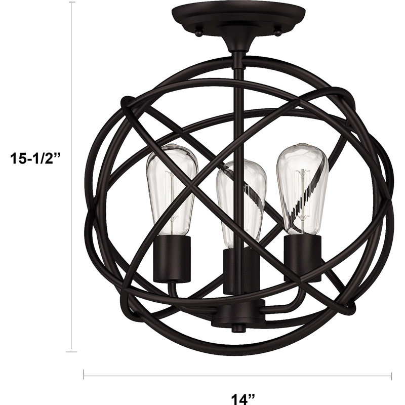 Plafonnier semi-encastré 14 po à 3 lumières en bronze antique 14 po