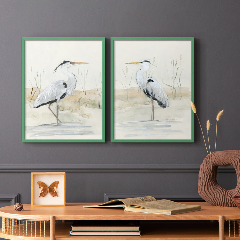 Reproduction encadrée Heron I-Premium - prête à être accrochée - aucun clou requis - aucun clou requis, Gris