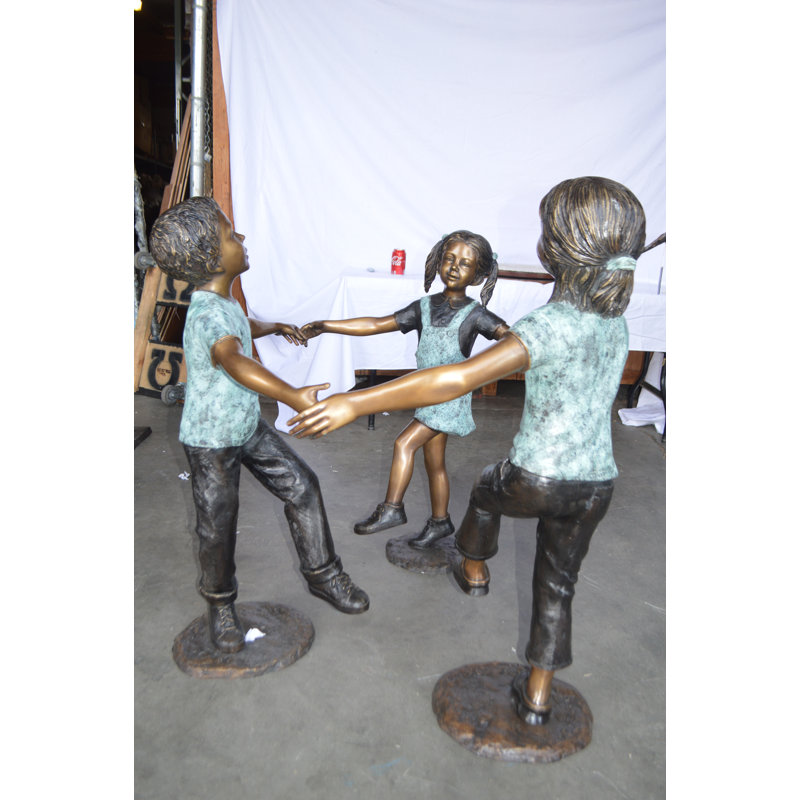 Three Children Happily Holding Hands Bronze Statue