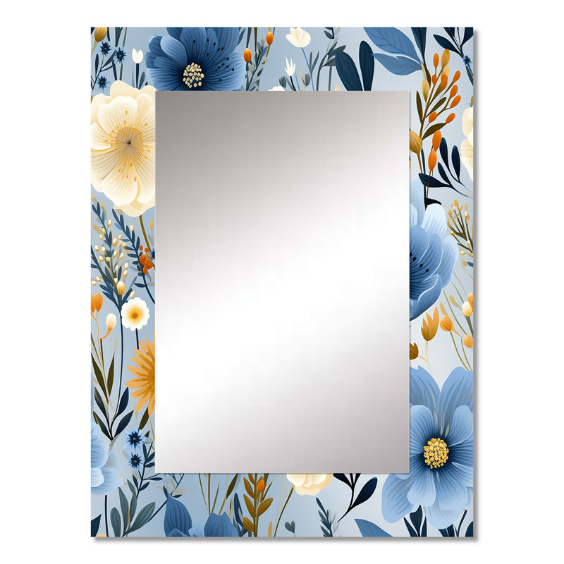 Motif floral Aldiana Blue Boho Chic - miroir floral, 32 po x 24 po