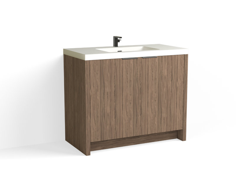 Mesa 42" W Freestanding Single Bathroom Vanity , White Matte, Nocino/Matte Black, Single-Hole