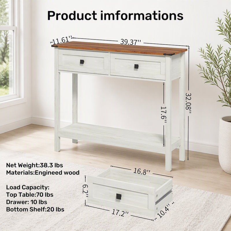 Console avec tiroirs et tablette Farmhouse
