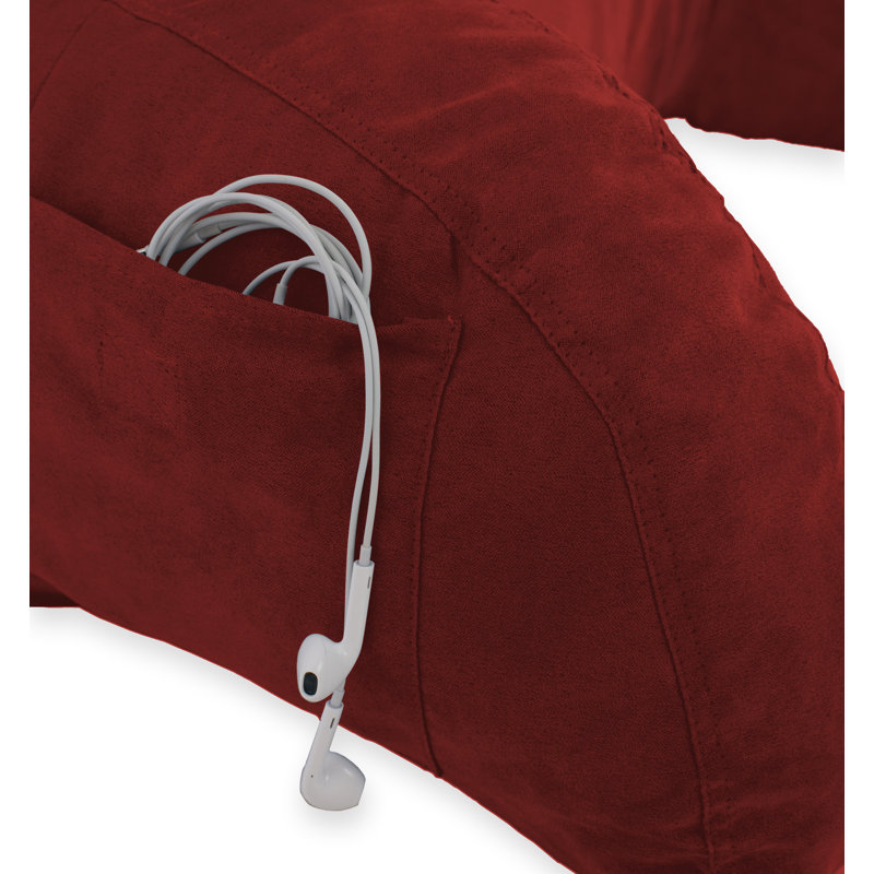 Red Microsuede Bed Rest Pillow with Arms