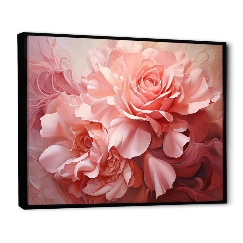 «Infinite Pink Rose I» sur toile, Cadre flottant noir, H 16 po x l 32 po x P 1 po