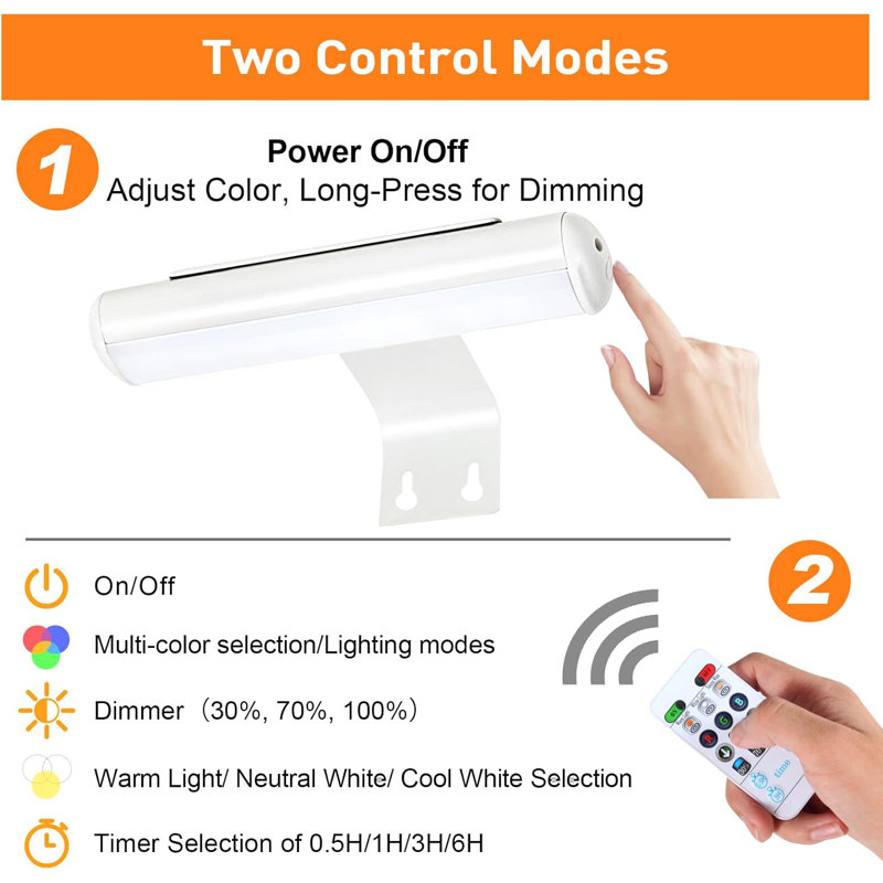 6.7'' Dimmable Wall Mount Picture Light with Remote, White