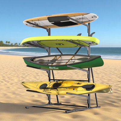 Black Kayak Storage Rack 4-Tier Freestanding Stand for Kayaks Heavy-Duty Metal Organizer for Garage Canoe