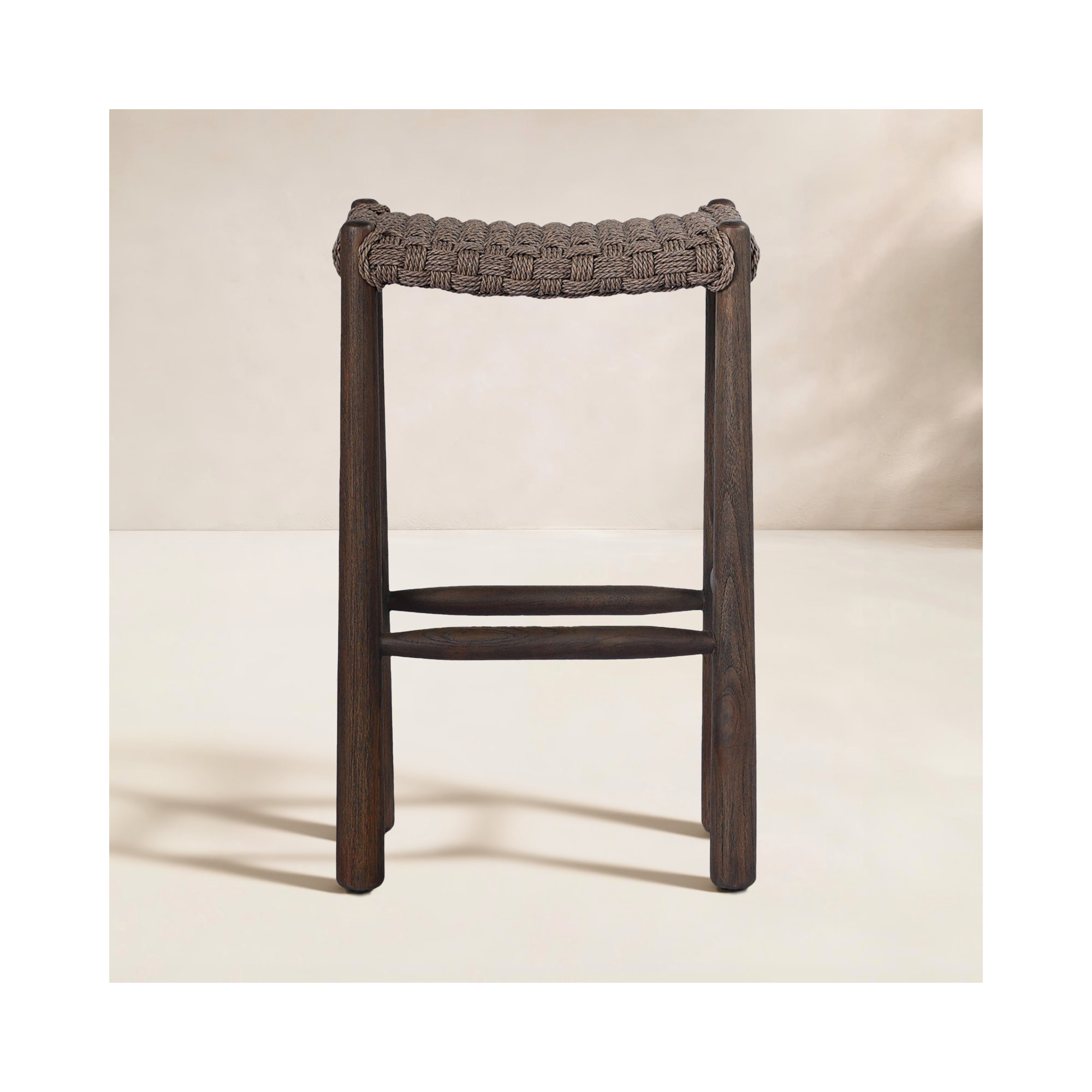 Savio Outdoor Stool-Dark Textured Woven-Counter, Brown, 30"