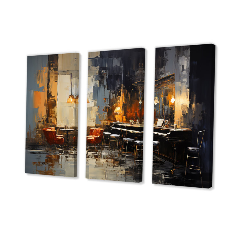 Rétro sonate pour piano dans Jazz Cafe IV - musique Jazz, art mural, H 32 po x l 48 po x P 1 po, Toile tendue