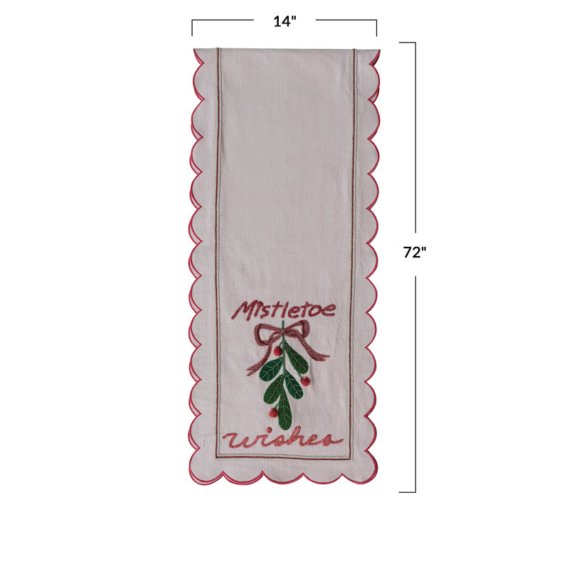 Scalloped Cotton Table Runner in Mistletoe Print