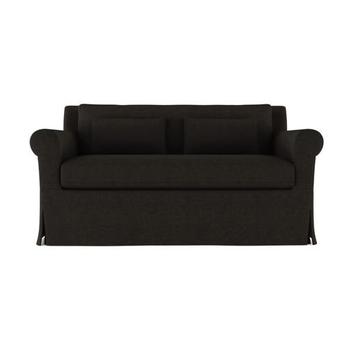 Ludlow Rolled-Arm Skirted Loveseat, 34" H x 60" W x 42" D, Plush Velvet Chocolate, Weathered