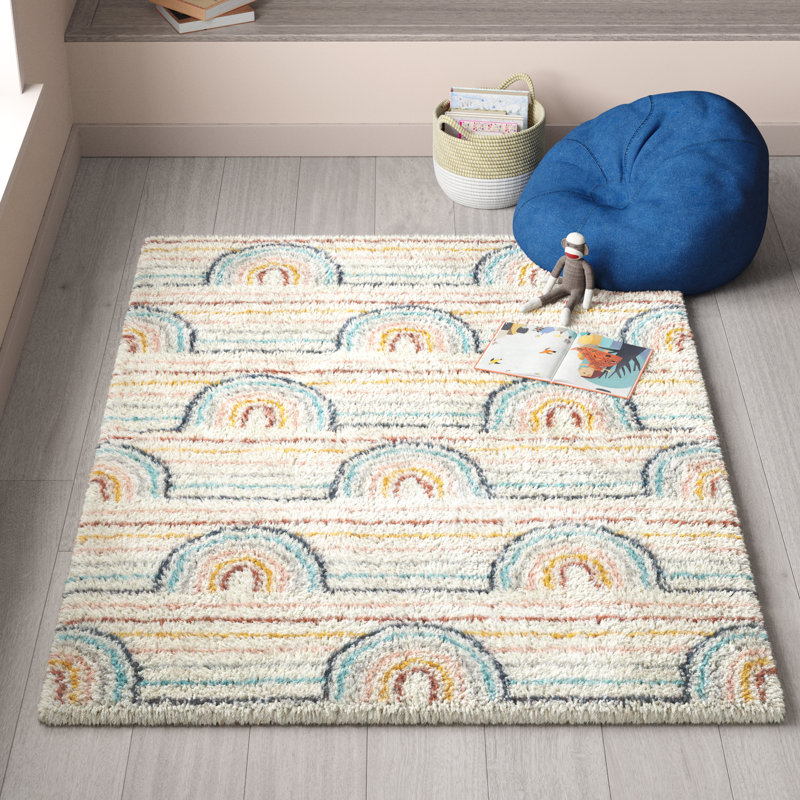 Alec Rainbow Shag Area Rug, Cream, Round 5'3"