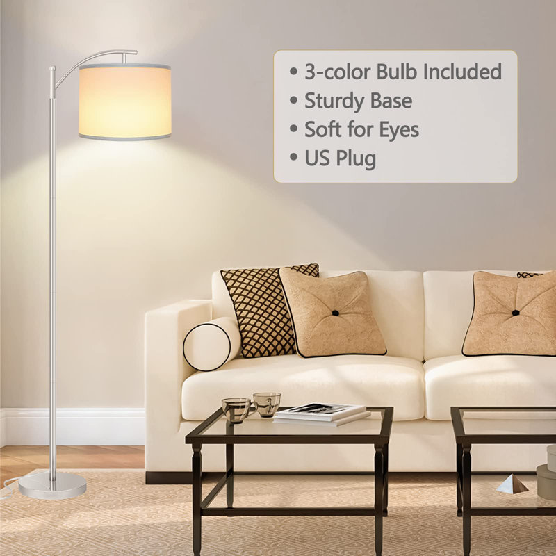 Lampe sur pied pour le salon avec ampoule DEL à 3 températures de couleur, Argent argent