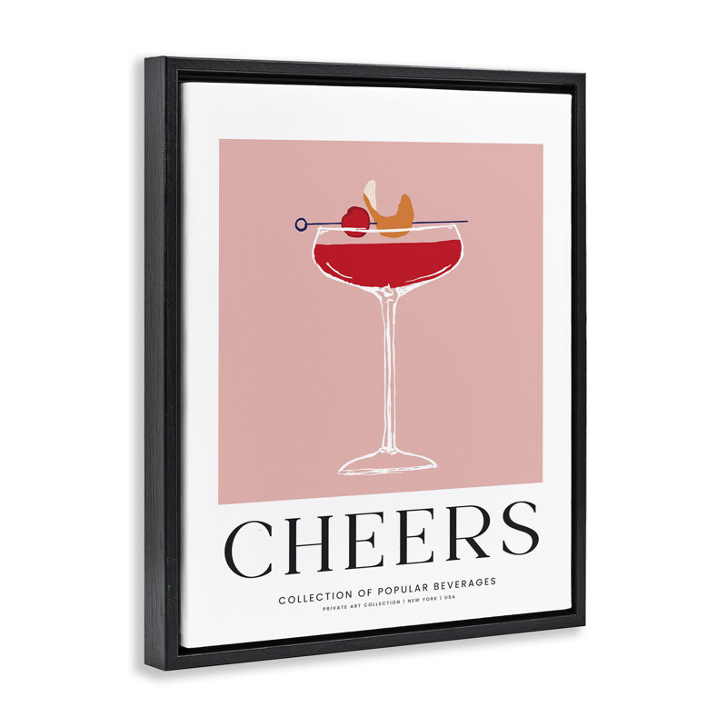 «Minimal Cheers Cocktail», art mural encadré flottant, Cadre flottant noir de jais, H 21 po x l 17 po