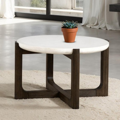 Structure en noyer foncé avec table ronde en pierre blanche de 25,5 po Celine