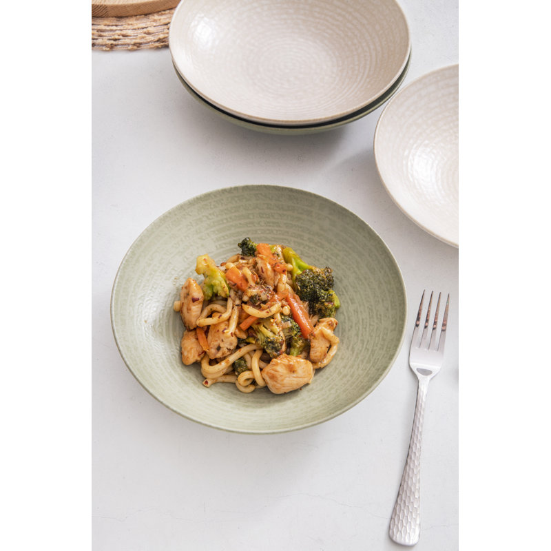 KitchenCraft Pasta Bowls in Gift Box, Lead-Free Glazed Stoneware - Embossed, Green/White