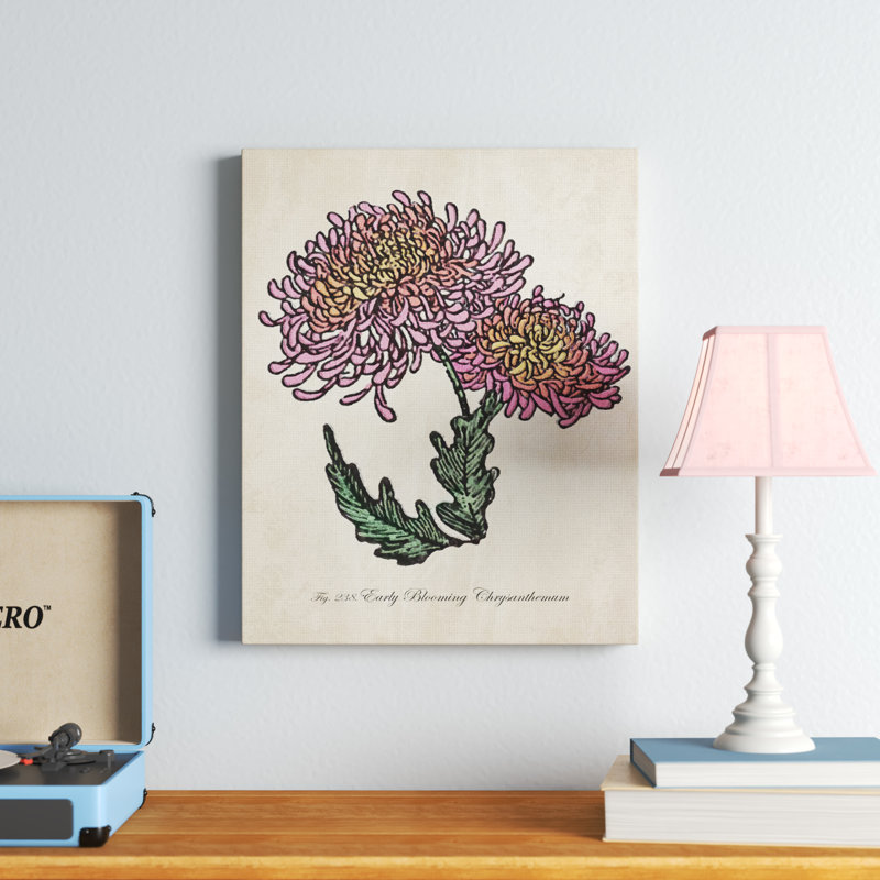 «Botanical Chrysanthemum Flower Pink Yellow», impression, Toile tendue, H 16 po x l 20 po x P 1,5 po
