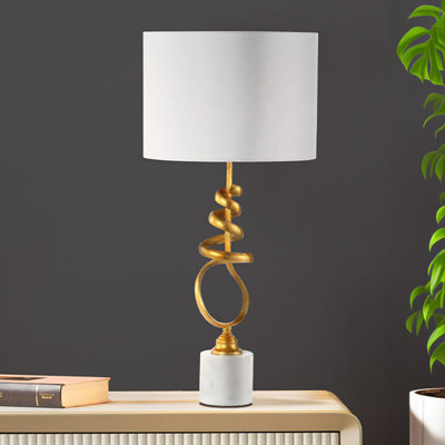 Babli 76.5cm Marble Table Lamp with Metal Base for Bedroom Furniture, Bedside Buffet Lamp with Linen Shade