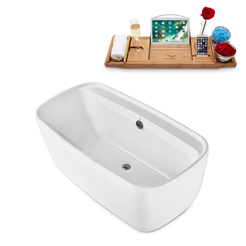 1501.1mm x 749.3mm Freestanding Soaking Acrylic Bathtub, Brushed Nickel