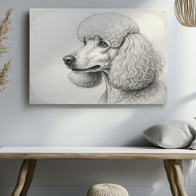 Detailed Black And White Poodle Dog Animal Sketch Decor Canvas Wall Art Print For Living Room, Bedroom, Office, Hallway, Entryway, Gallery Wall And Modern Home Decor