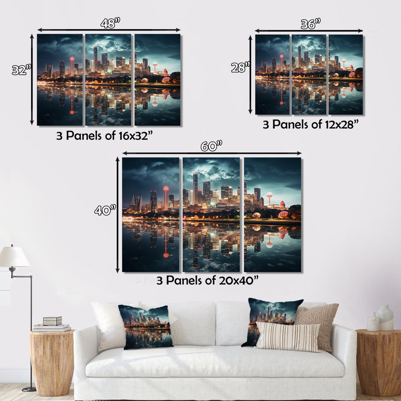 «Dallas Beautiful Cityscape Spot I», 3 pièces, H 40 po x l 60 po x P 1 po