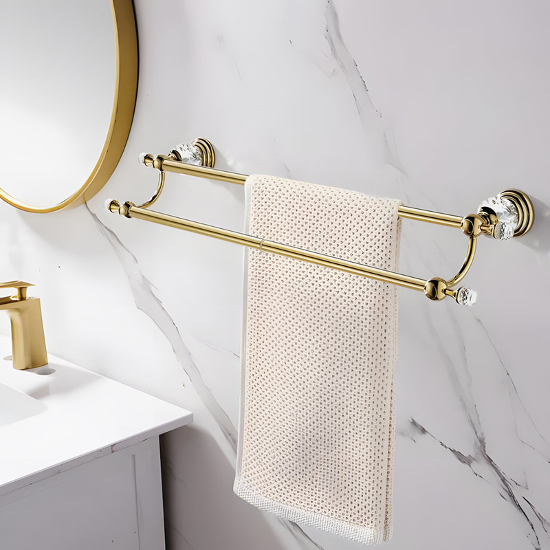 Towel Bar, Adjustable Double Towel Holder, Silver Crystal Bathroom Towel Racks Wall Mounted, Gold