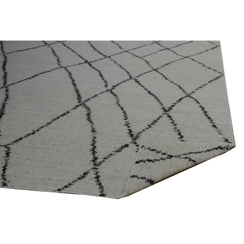 Nomad Hand-Knotted Wool Geometric Area Rug in Black/Gray, Rectangle 10' x 14', Black/White