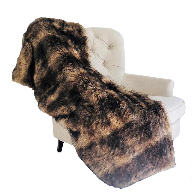 Jeté de luxe fabriqué à la main Plutus brun Mountain Coyote, l 36 po x L 60 po
