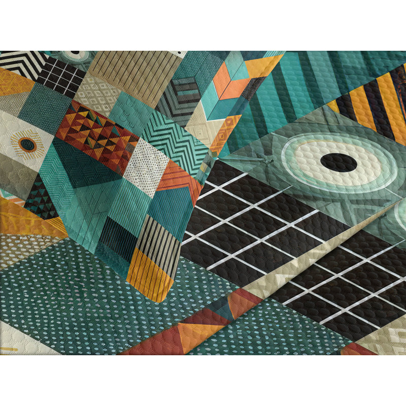 Polyester Geometric Shapes Coverlet, King Coverlet / Bedspread + 2 Standard Shams