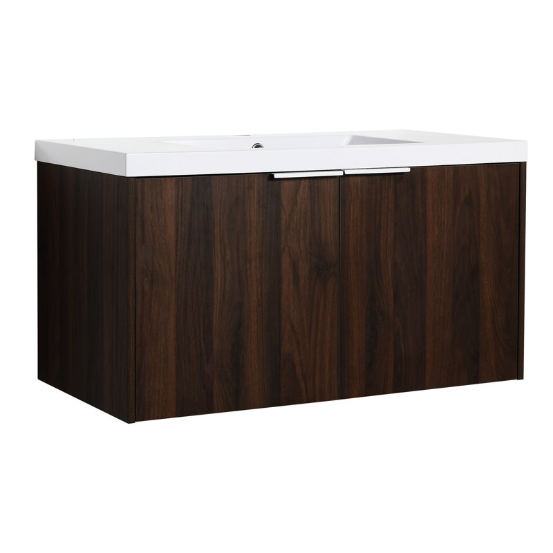 Meuble-lavabo de salle de bain 36 po, Aura moderne, porte à fermeture douce, 2 portes, noyer, espace de rangement généreux dans les espaces de 36 po avec lavabo, amplement suffisant pour les tâches et les tâches courantes