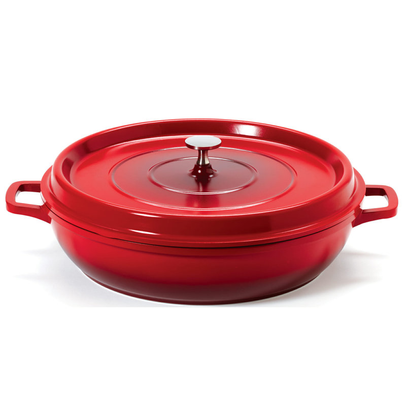 G.E.T. Non-Stick Cast Aluminum Round Braiser with Lid, Red, 4.5 Qt.
