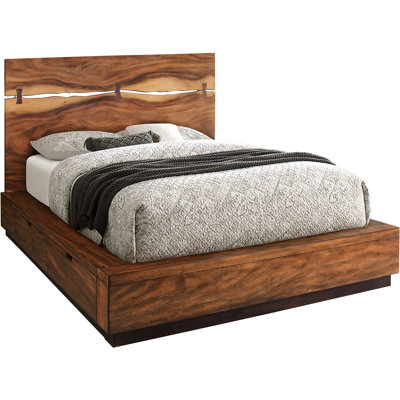 Grand lit avec rangement et couleur noyer, fabriqué en placages, avec base flottante