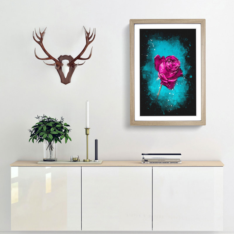 Fuscia Pink Dying Rose - Framed Print, 33cm H x 24cm W x 2cm D, Oak Framed