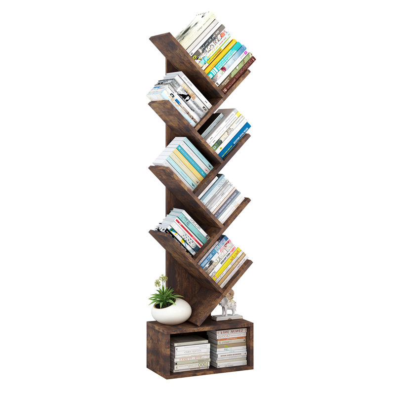 Bibliothèque sur pied à 8 niveaux avec rangement en bois de tigre