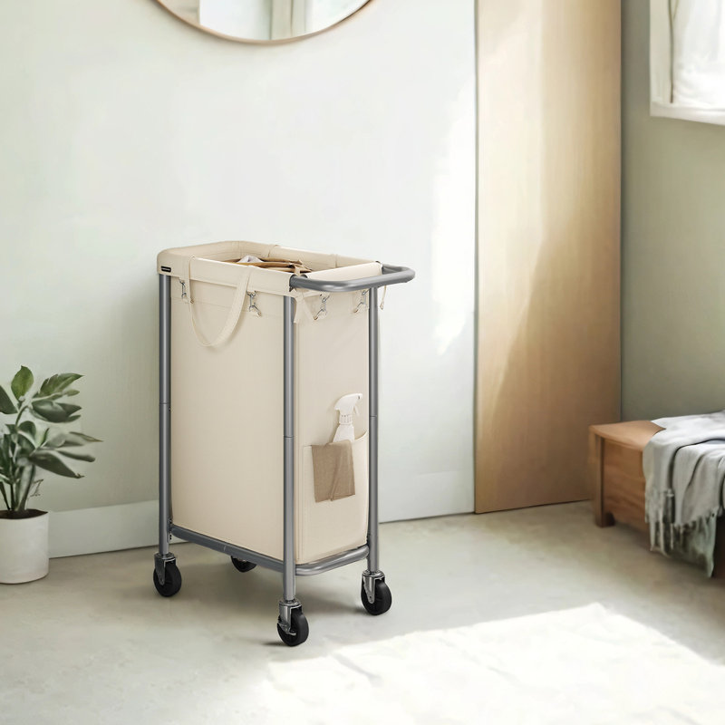 Laundry Basket With Wheels, Cream White