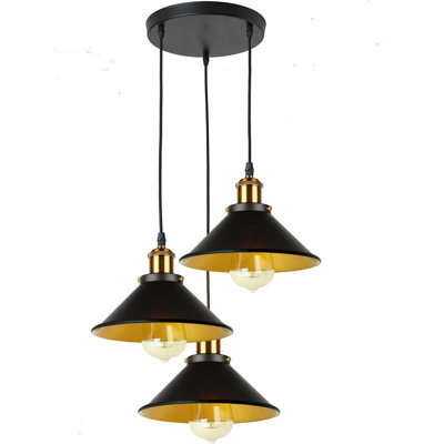3 Way Pendant Light Fixtures Farmhouse Industrial Hanging Pendant Lighting Adjustable Kitchen Island Light for Dinning Room,Bedroom,Hallway, E26 Base