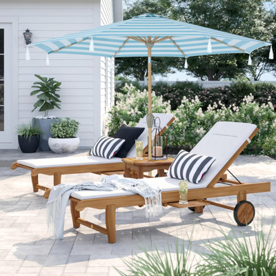 Parasol de patio à inclinaison automatique de 10 pi avec pampille à rayures bleues et vertes pour la plage, la cour et la terrasse