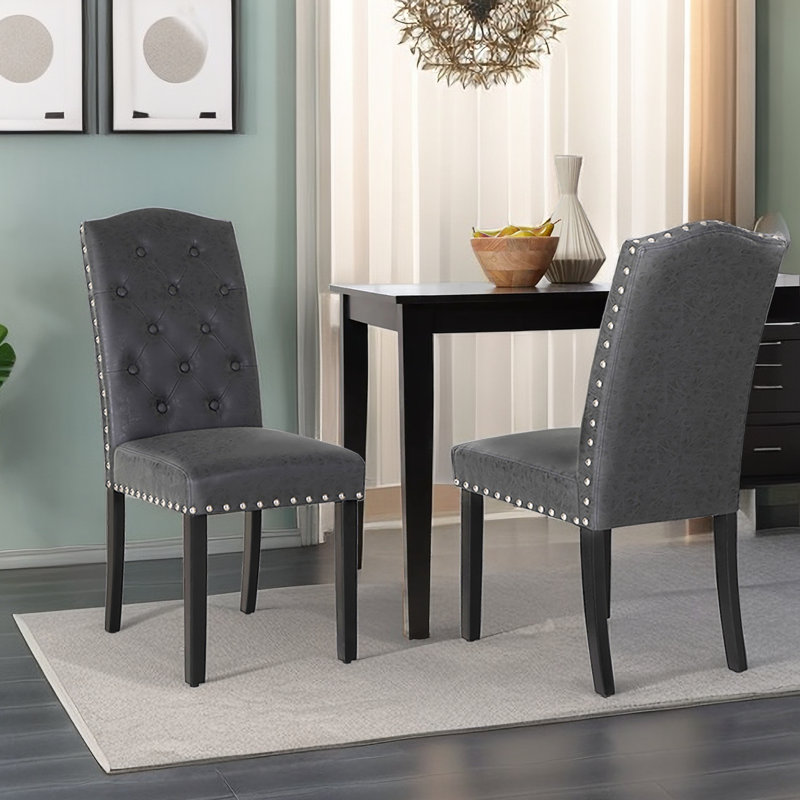 Tufted Upholstered Solid Back Dining Chair, Black, Black