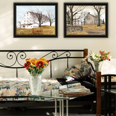 2 attraits d'art mural: chalet en pierre et grange en bois blanc avec râteau à foin. Décoration intérieure pour le salon, la chambre à coucher. Bois multicolore + papier. 18 x 1 x 14 po 5 lb Produit magnifique: chambre à coucher. Fait à la main