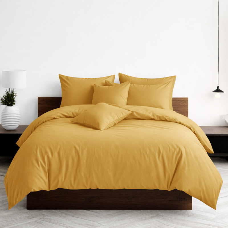 Luxury 3-Piece Dyed Duvet Cover Set With Pillowcases, Double Duvet Cover Set + 2 Pillowcases, Ochre