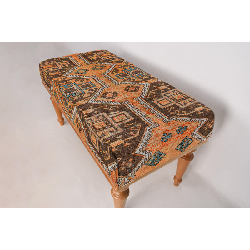 Cotton Upholstered Bench, Natural, 45cm H x 90cm W x 45cm D