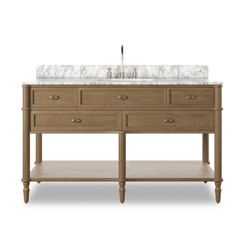 Toulouse Single Wide Vanity-Satin Black Veneer, Washed Blonde Oak Veneer