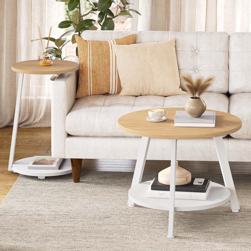Coffee Table with Storage, Natural, White