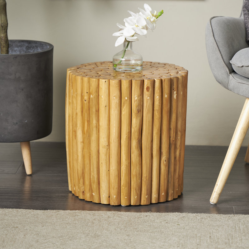 14" x 16" Brown Teak Wood Rustic Accent Table