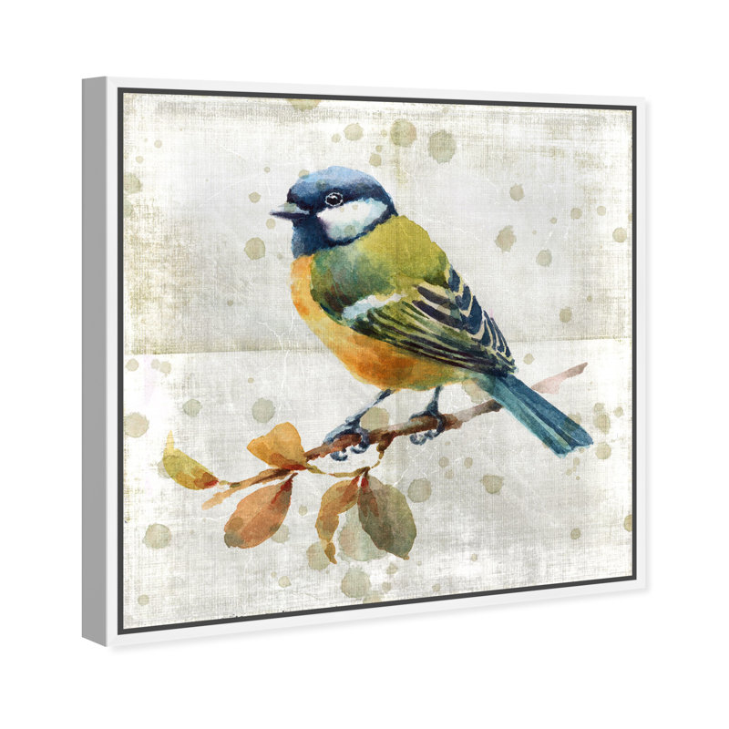 Oiseau bleu - peinture sur toile, H 12 po x l 12 po, Cadre blanc