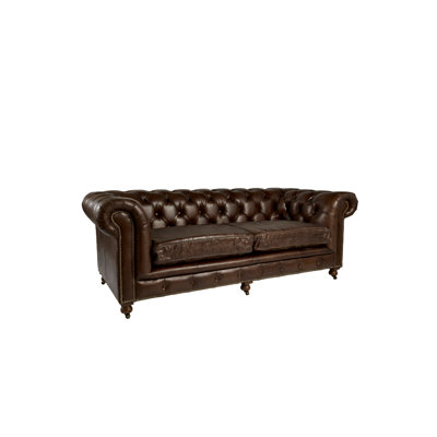 Canapé Chesterfield à accoudoirs roulés en cuir véritable 87 po Rebel