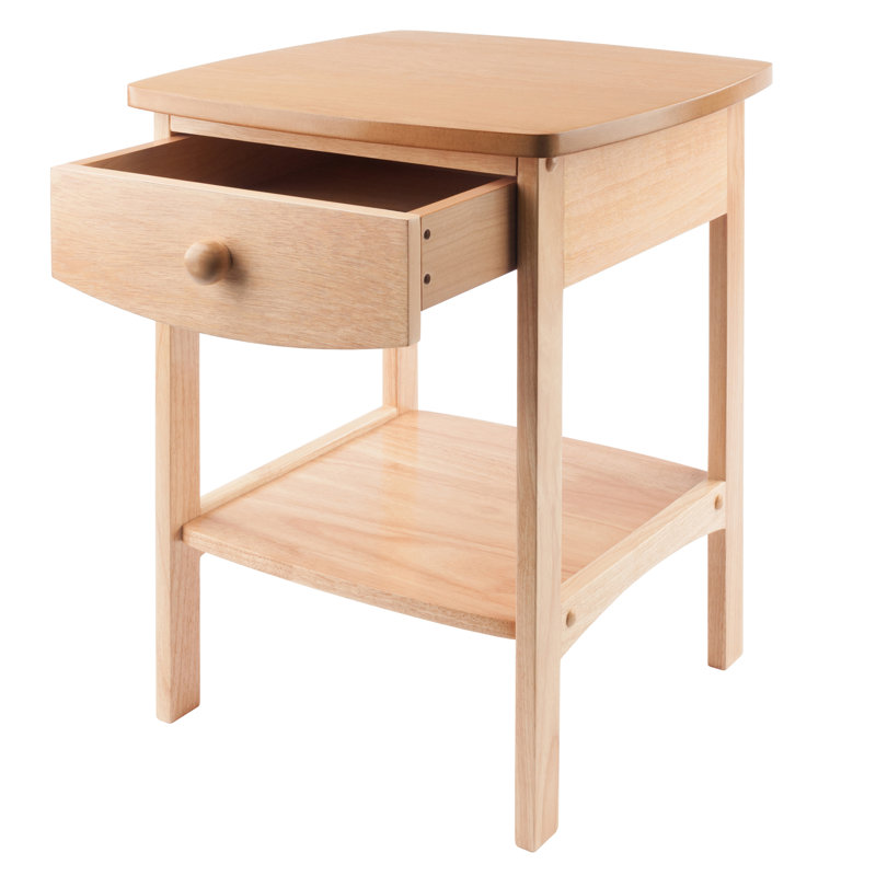 Yvette 1-Drawer Nightstand in Natural Finish With a shelf, 21.6'' H X 17.7'' W X 17.7'' D, Natural