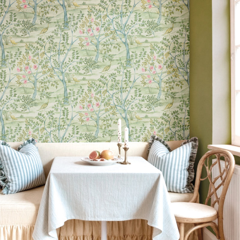 Blooming Garden Collection Garden Crane Wallpaper Roll, Beige