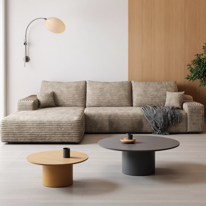 Boneless 107" Cloud L-Shape Sectional Sofa Plush Corduroy Fabric Modular Couch with Left Chaise, Deep Seat Upholstered Couches for Living Room, No Assembly Required